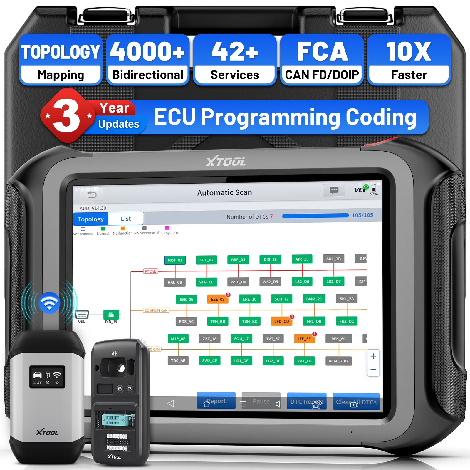 XTOOL X100 Max Automotive Key Fob Programmer Diagnostic Tool, OBD2 Scanner Bi-Directional Scan Tool with KC501, 42 Services