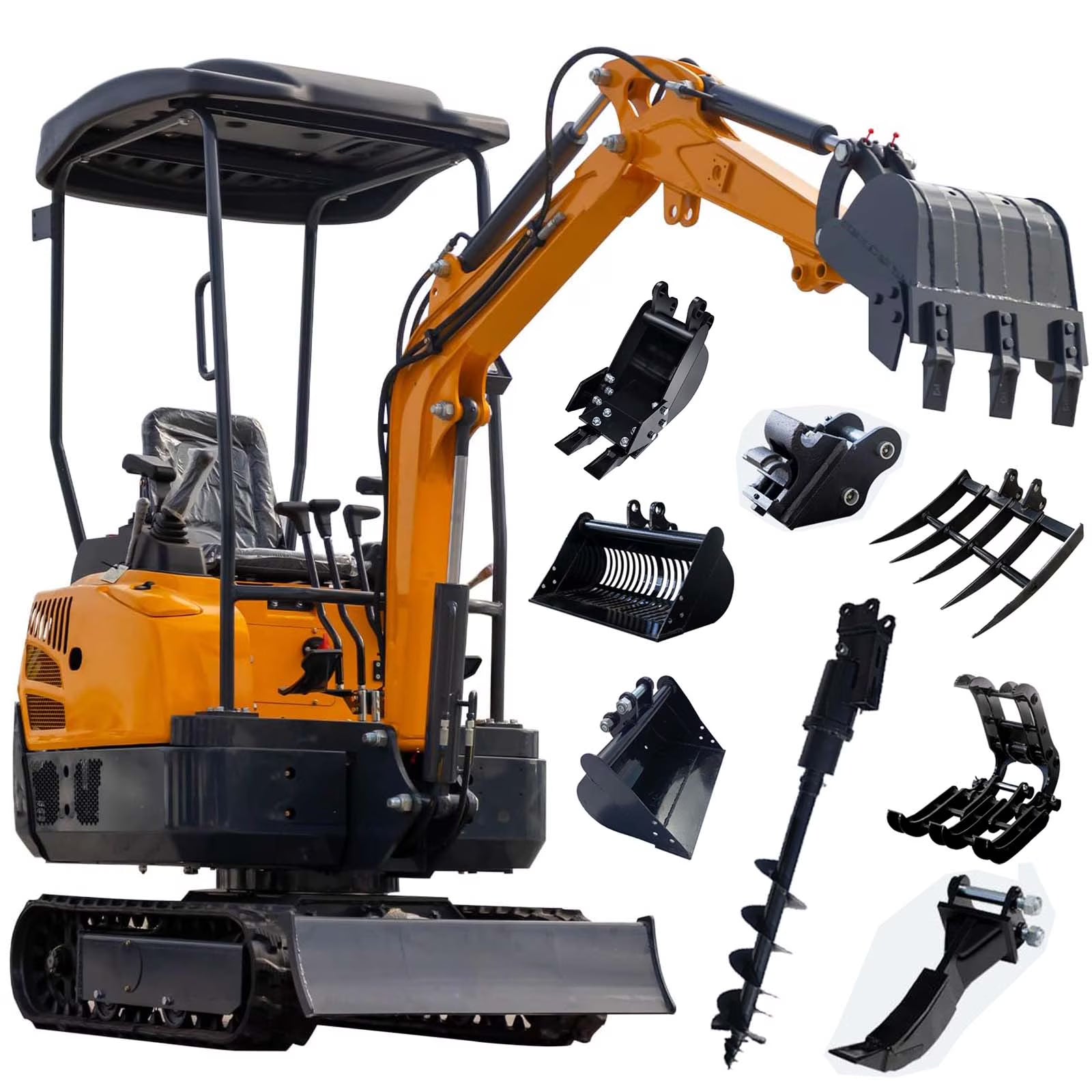 MS15PRO 1.5 Tons Crawler Small Digger Hydraulic Excavator with Bucket Hydraulic Thumb Clip, Bilateral Hydraulic Pilot, 13.5 HP EPA Gasoline Engine Trencher Digger Machine for Factory, Garden, Farms,
