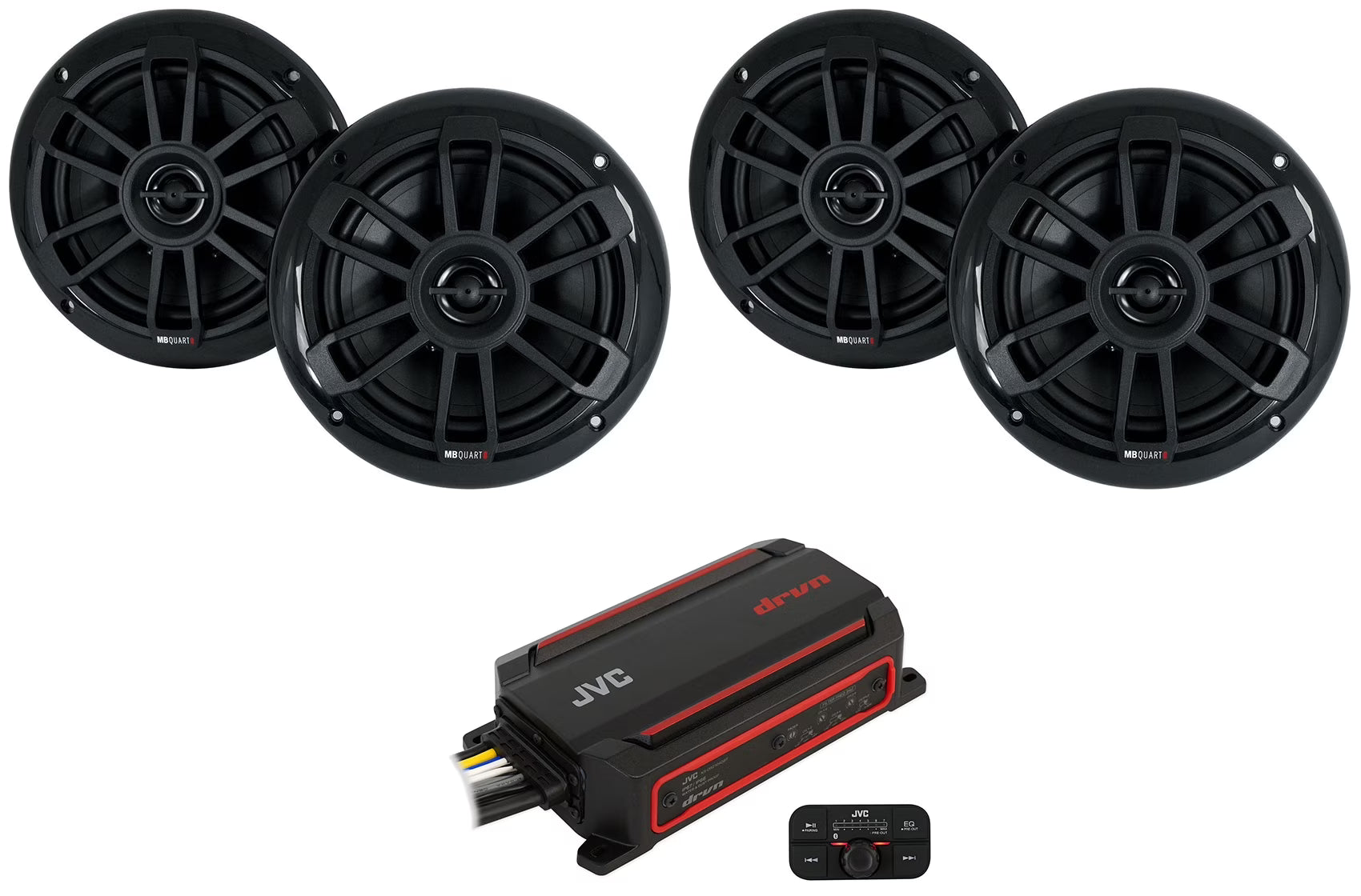JVC KS-DR2104DBT 600w 4-Channel ATV/UTV Amplifier+(4) MB Quart 6.5  Speakers