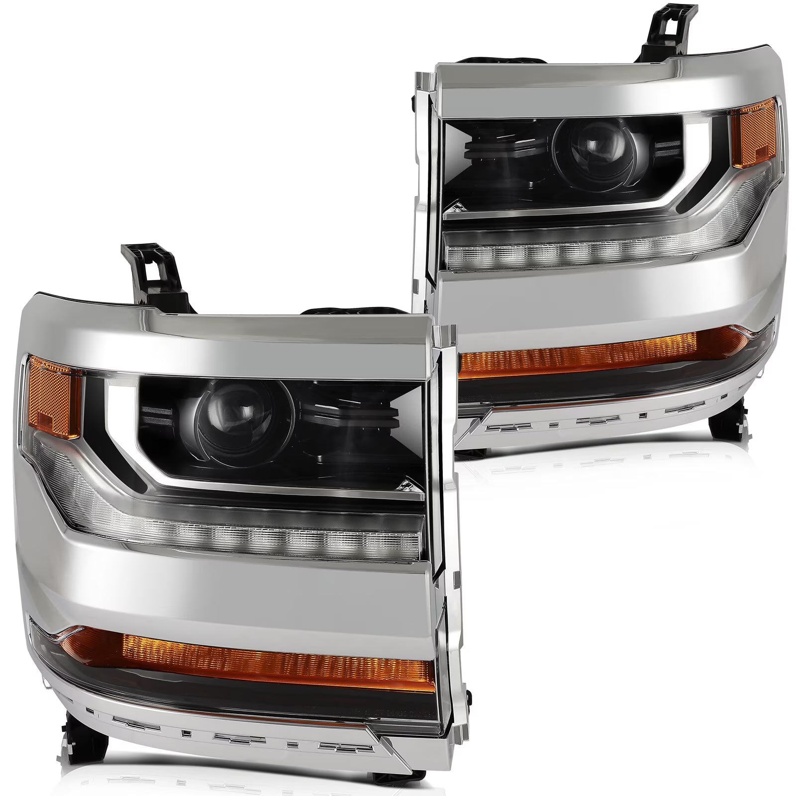 cciyu Headlight Assembly Replacement for Chevy Silverado 1500 2016-2018 Chrome Driver Side Headlamp 84388723 GM2502445