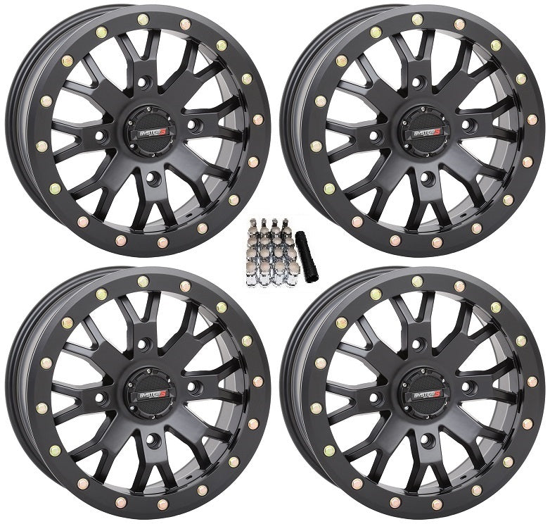 System 3 SB-4 Beadlock Black (6+1) UTV Wheels 15  Kawasaki Mule Pro FXT