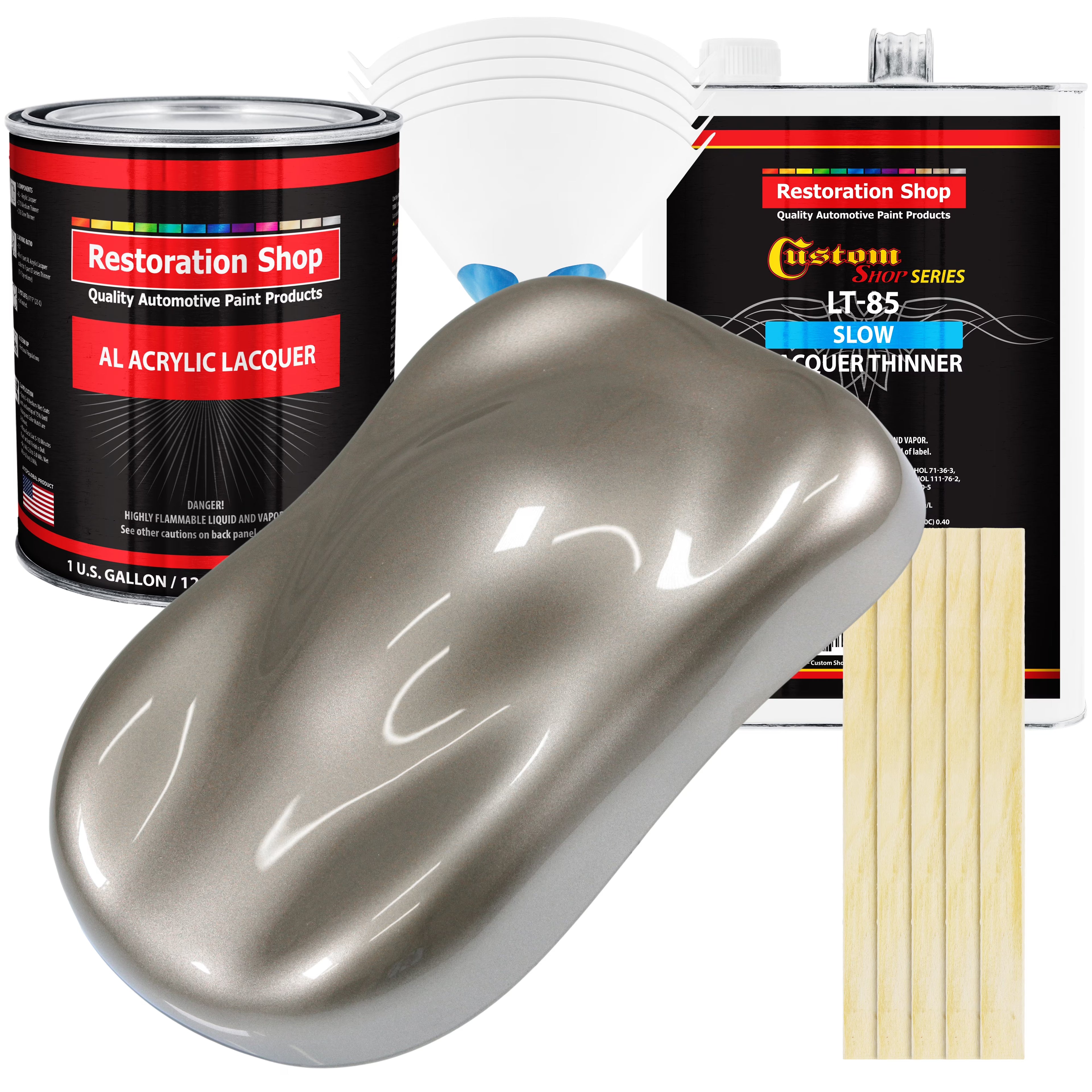 Restoration Shop - Warm Gray Metallic Acrylic Lacquer Auto Paint - Complete Gallon Paint Kit with Slow Thinner