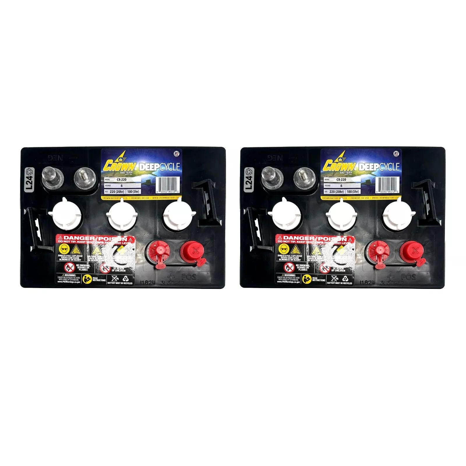 x2 | Crown CR-220 6 Volt 220Ah Deep Cycle Battery Replaces Trojan T-105 T105