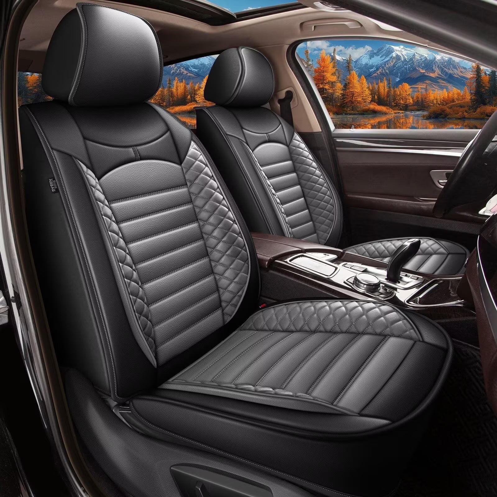DIKSOAKR Car Seat Cover Fit for Nissan Kicks 2018-2025: 2 Front Seat Covers Faux Leather Seat Cushion Waterproof Seat Protector Airbag Compatible(2 Seats,Black&Gray)