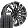 OE Wheels CA93 22 Inch Rims and Tires Fit Escalade-V Series Style 6x139.7 22x9 Gloss Gunmetal with Polished Face - Hollander 4869 - Dueler H/L Alenza 285/45-22 (Set of 4)