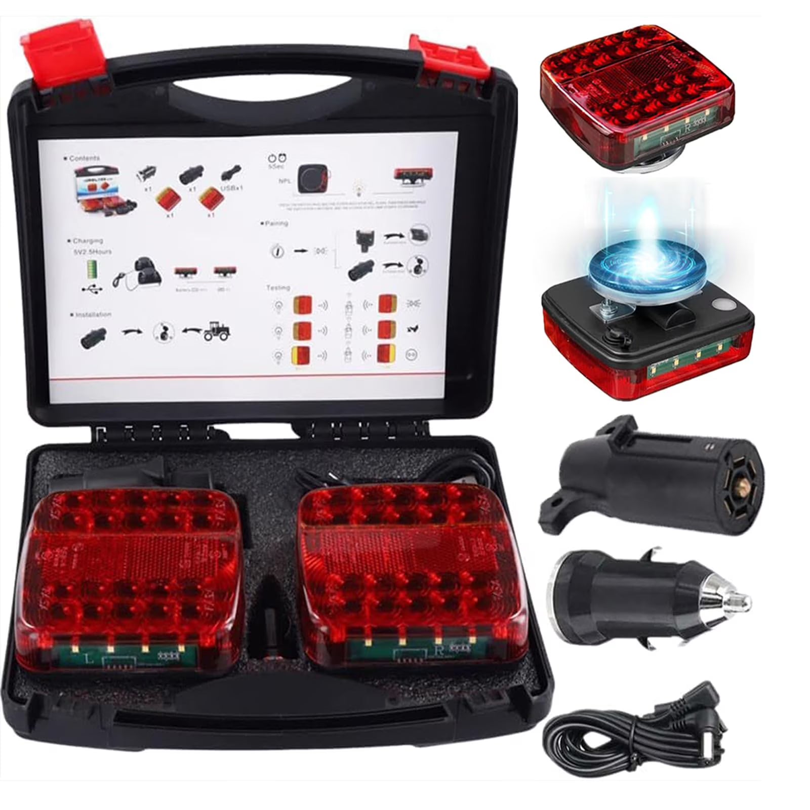Wireless Trailer Lights Magnetic,Wireless Trailer Lights,2025 New Led Wireless Tail Lights for Trailer,Rechargeable Towing Light Kit with Powerful Suction Base for Trucks,Boat,RV,Vehicle