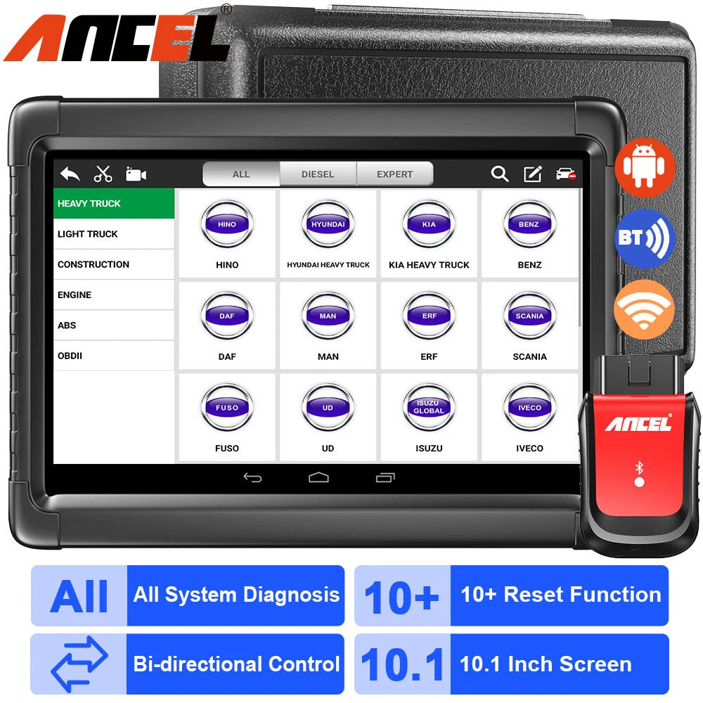 Ancel X6 Wireless OBD2 Diagnostic Scan Tool All System OBD2 Scanner Automative ABS Oil EPB BMS SAS IMMO TPS TPMS Injector Coding DPF 10 Service Tool Car Code Reader 10inch Tablet 2 Years Free Update