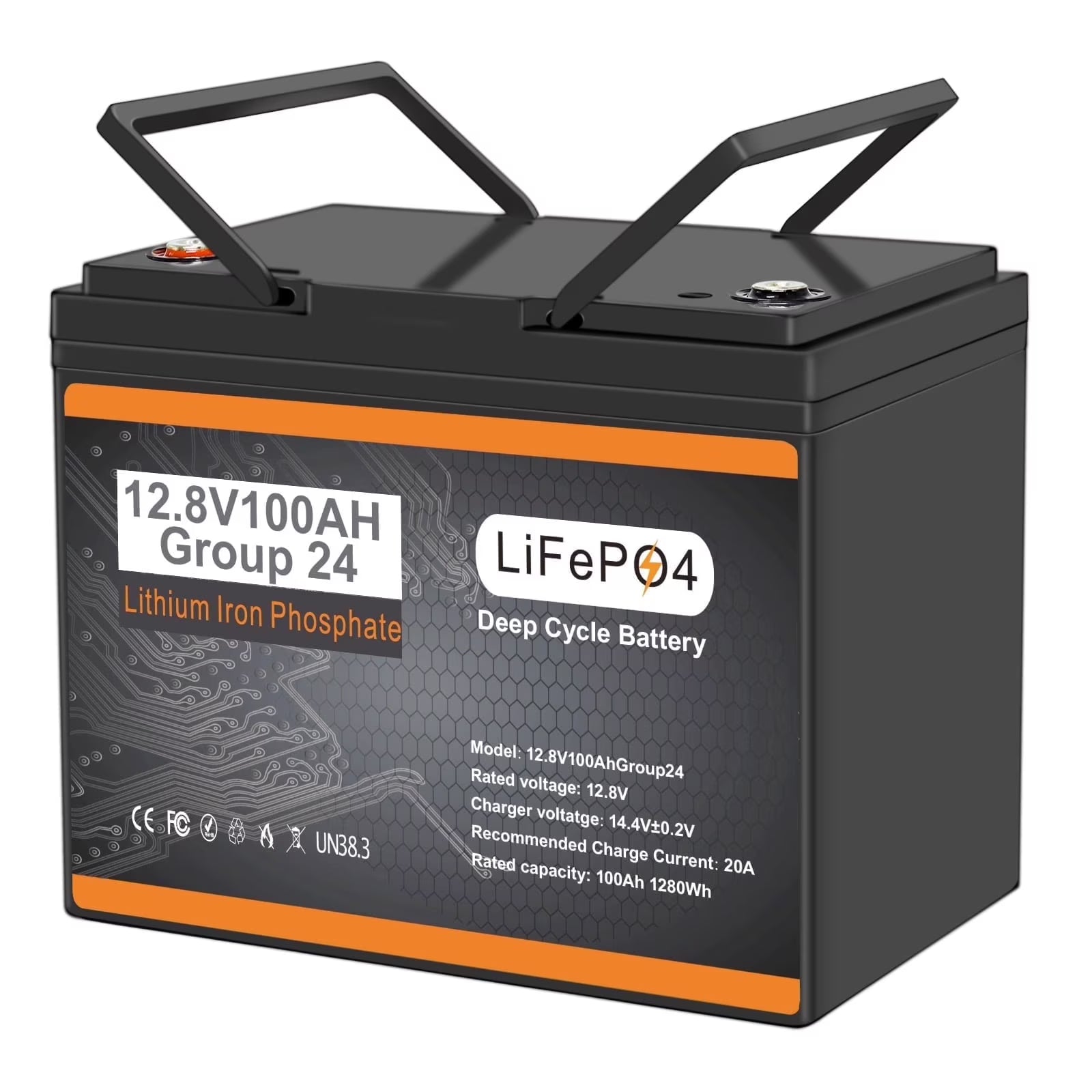Group 24 Lithium Battery 12V 100Ah, 100A BMS Deep Cycle LiFePO4 Battery for Marine, RV, Solar System, Trolling Motor, Boat