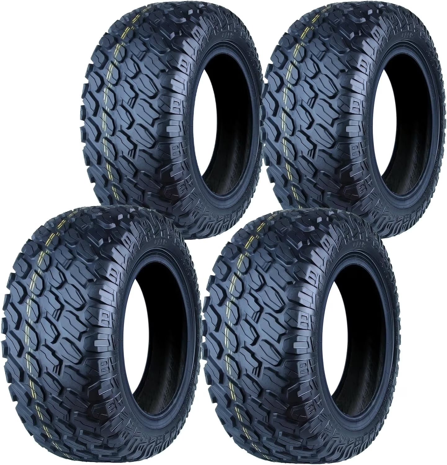 Set of 4 WOLF PACK 215/35-12 Golf Cart Tires Non-Directional Tubeless Tire Multi-Terrain Tire with Superior Traction and Mud-Resistant Self-Cleaning Tread Design for Long-Lasting Performance