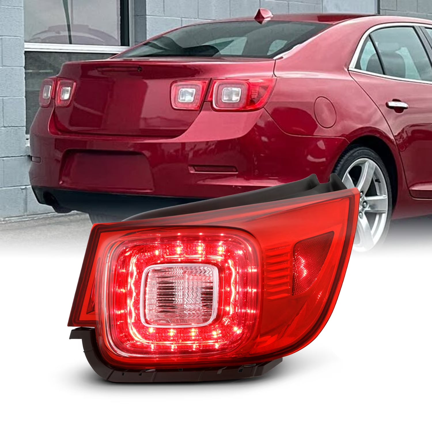 AKKON - Fits 2013 2014 2015 Chevy Malibu LTZ 2016 Limited LTZ Sedan LED Chrome Red Tail Light Brake Lamp Outer Passenger Right