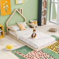 Euroco Twin Size Wood Floor Bed for Kids Room. Toddler House Bed. Natural