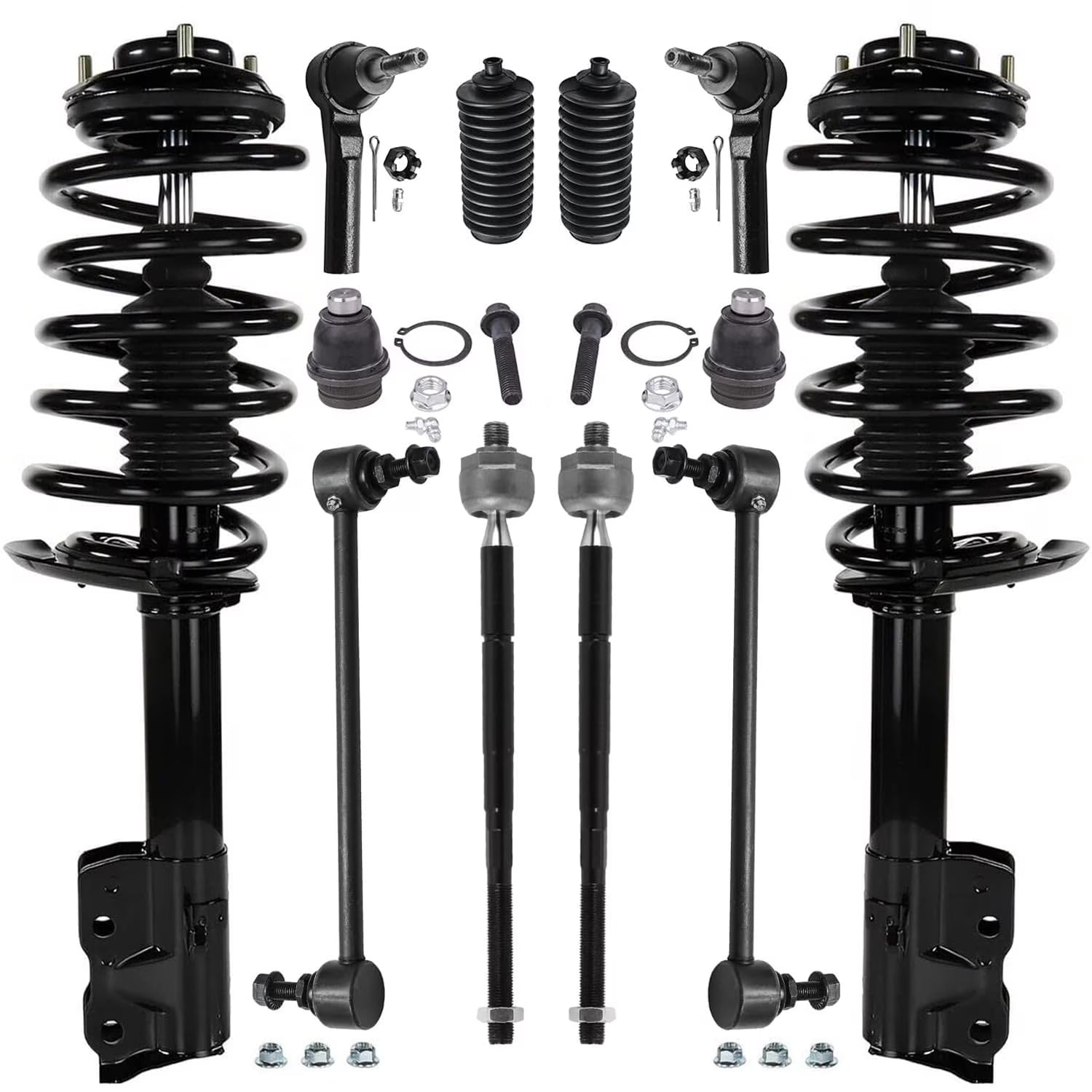 Detroit Axle - Front Struts & Coil Springs Sway Bar Links Outer Inner Tie Rod Ends Lower Ball Joints Boots Replacement for Jeep Patriot Compass