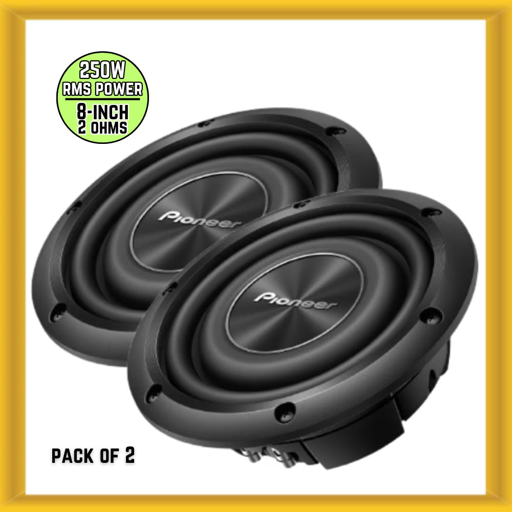 x2 Pioneer TS-A2000LD2 8  250W RMS Power 2 Ohms DVC Shallow Mount Car Subwoofer