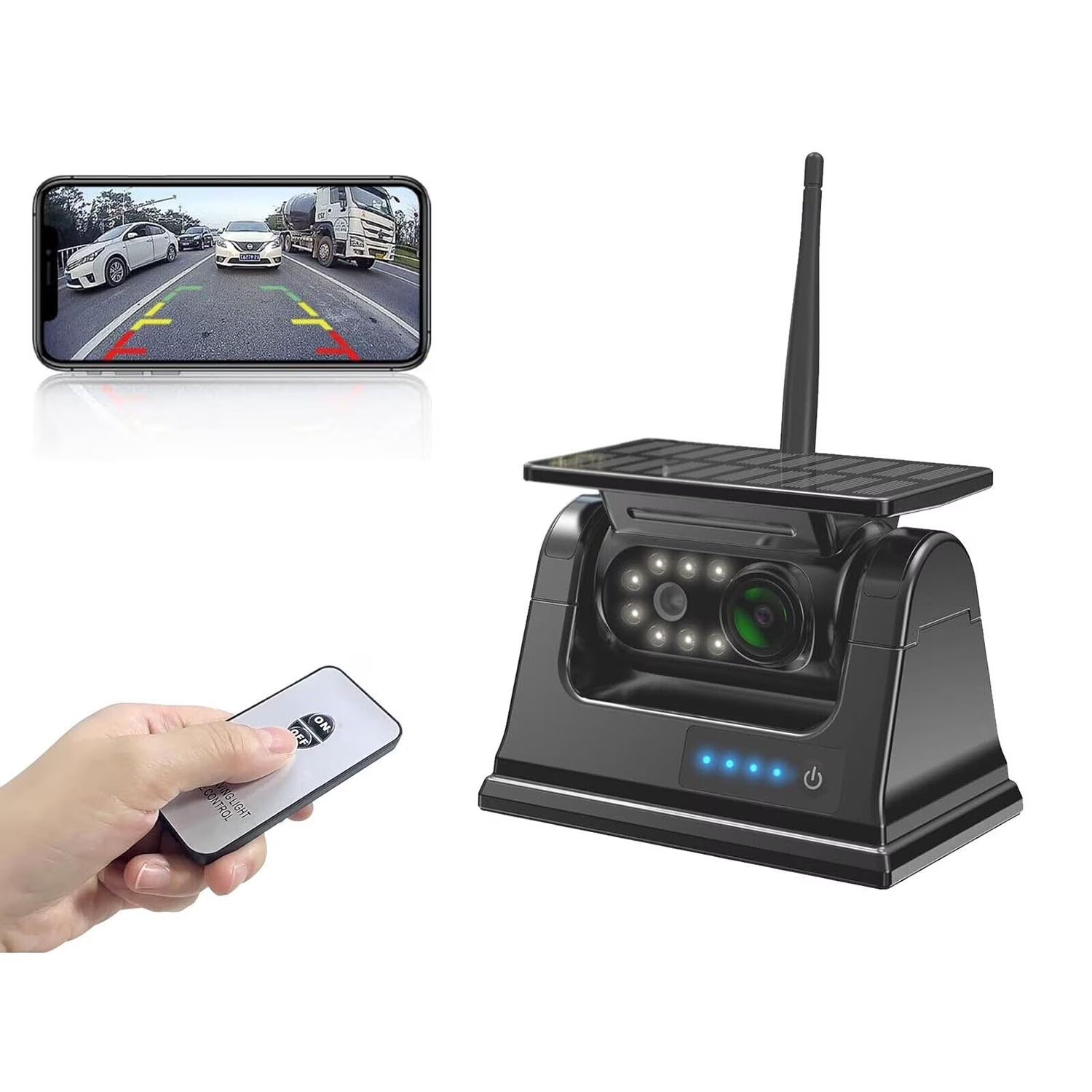 Wireless Backup Camera for Trucks & RVs ??Solar-Powered, 1080p HD, Night Vision, Waterproof, Adsorption Installation, Easy Installation for Towing & Parking
