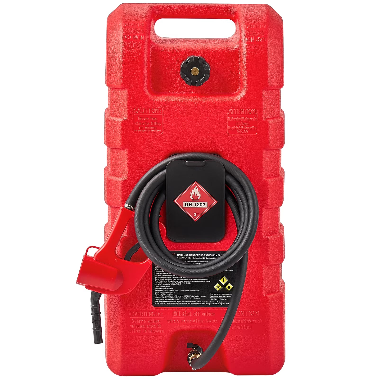 KFFKFF Fuel Carrier, 15-Gallon Capacity, Mobile Fuel Reservoir with Gravity & Manual Pump Options, Wheeled Fuel Storage Unit, 10 ft Transfer Hose & Hand-Operated Pump, Fuel Trolley for Motorboats