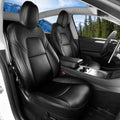 Ikon Motorsports Full Set Car Seat Covers Compatible With 2020-2024 Tesla Model Y 5 Seats, Black Nappa Leather Front & Rear 5-Seat Seat Cover Cushion Protectors 11PCS
