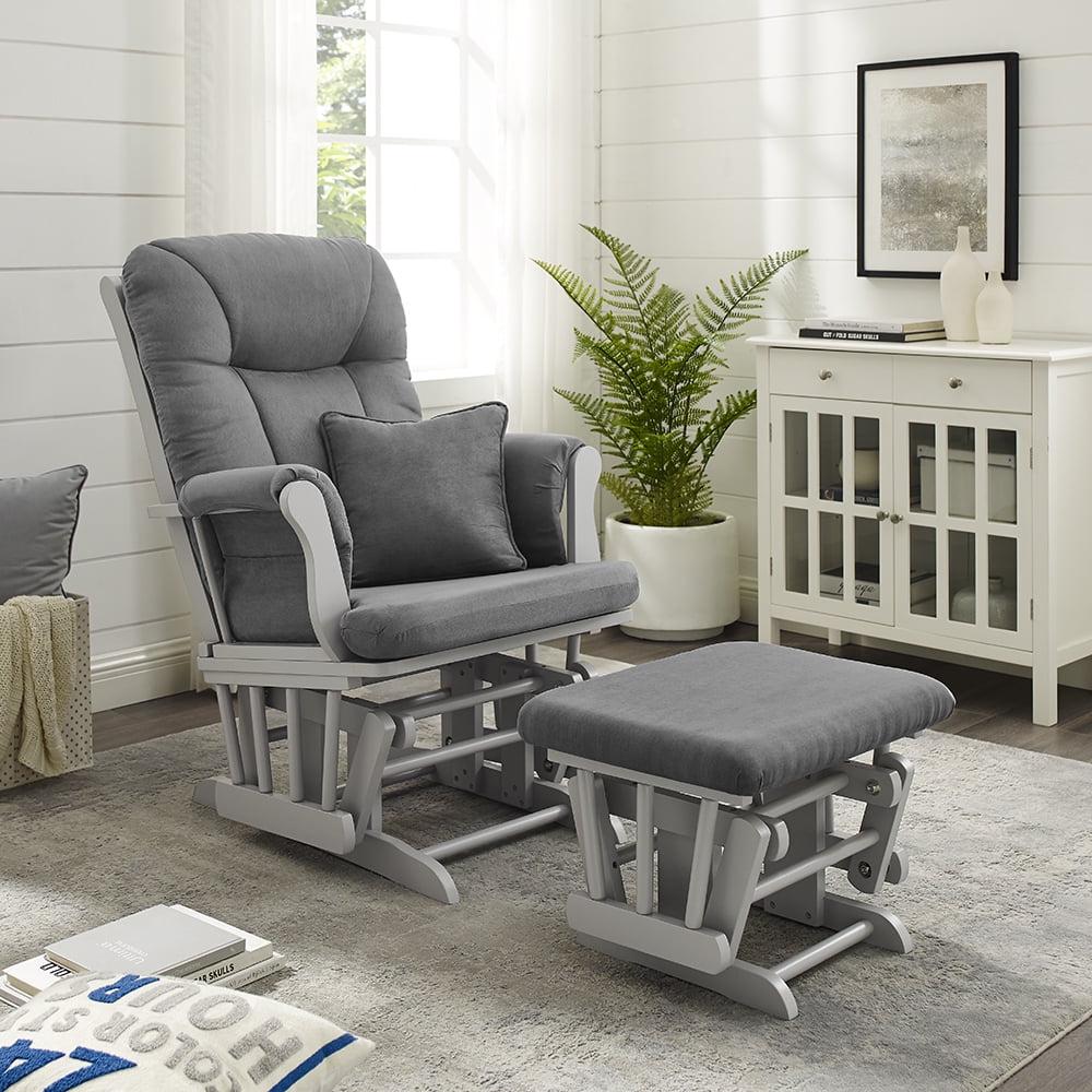 Angel Line Monterey II Glider and Ottoman. Gray Finish with Dark Gray Cushions
