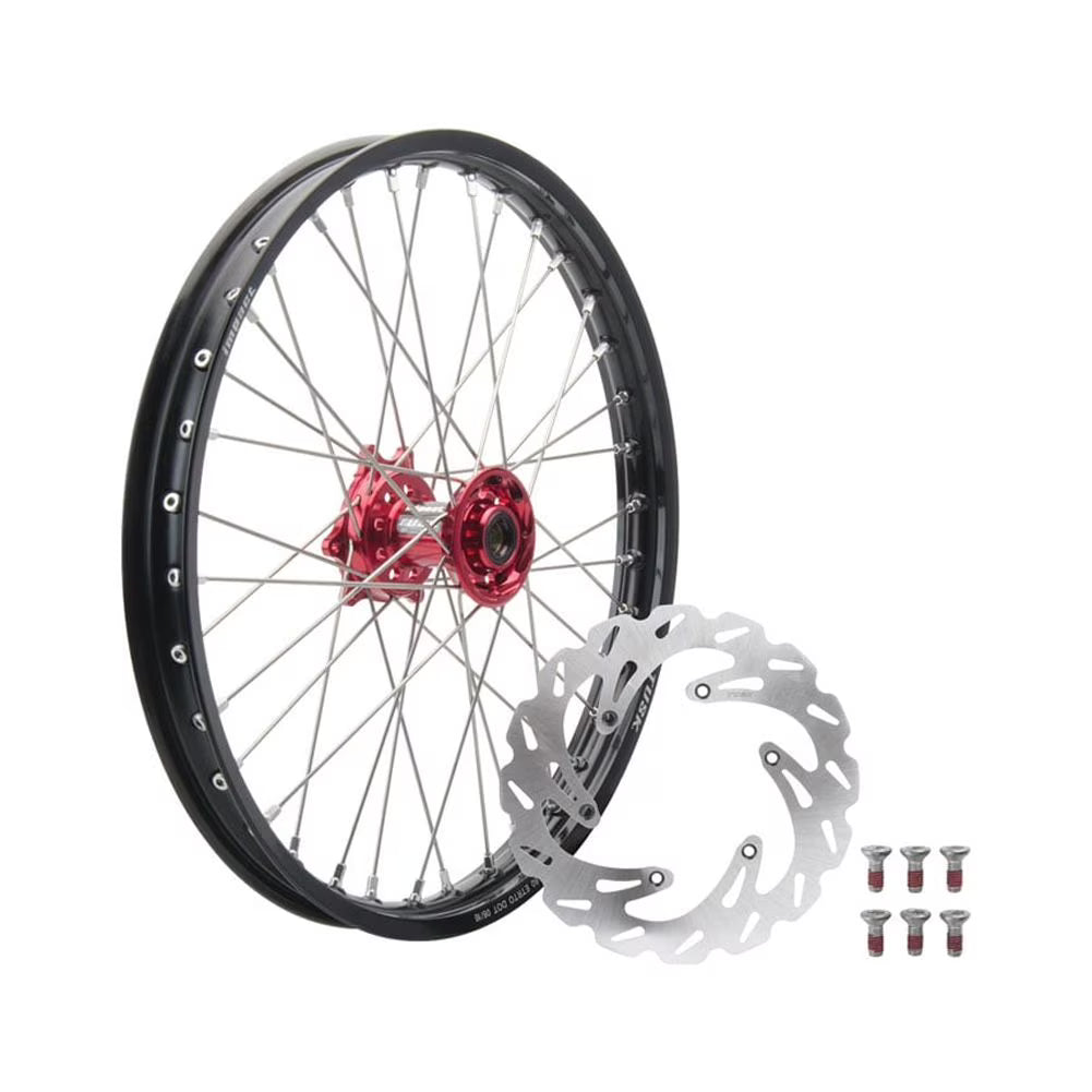 Tusk Impact Complete Front Wheel Package 21 x 1.60 Black Rim/Silver Spoke/Red Hub For GASGAS MC 250F Factory Edition 2023-2025