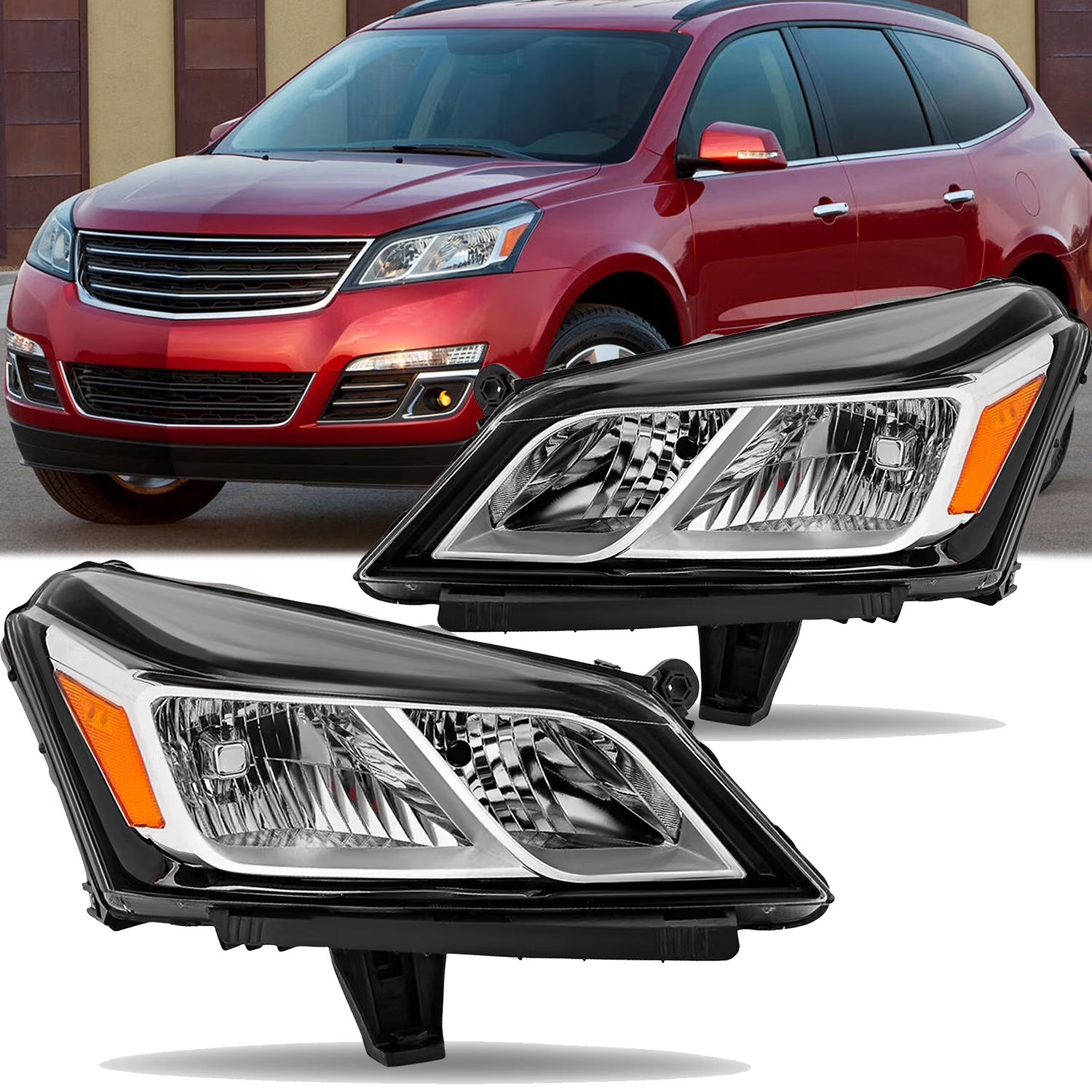 Headlights For 2013-2017 Chevy Traverse Chrome Factory Style Headlamps LH+RH Set