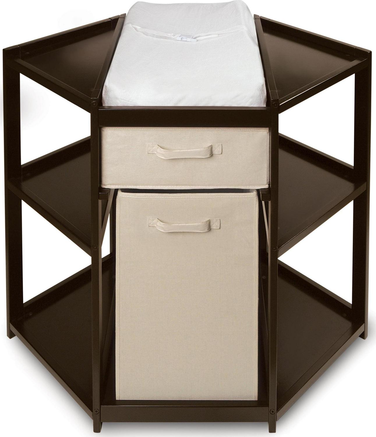 Badger Basket Diaper Corner Baby Changing Table with Hamper and Basket. Espresso