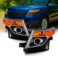 AKKON - For 2011-15 Ford Explorer Driver + Passenger Projector Headlight Assembly Chrome Housing Clear Lens Full Set