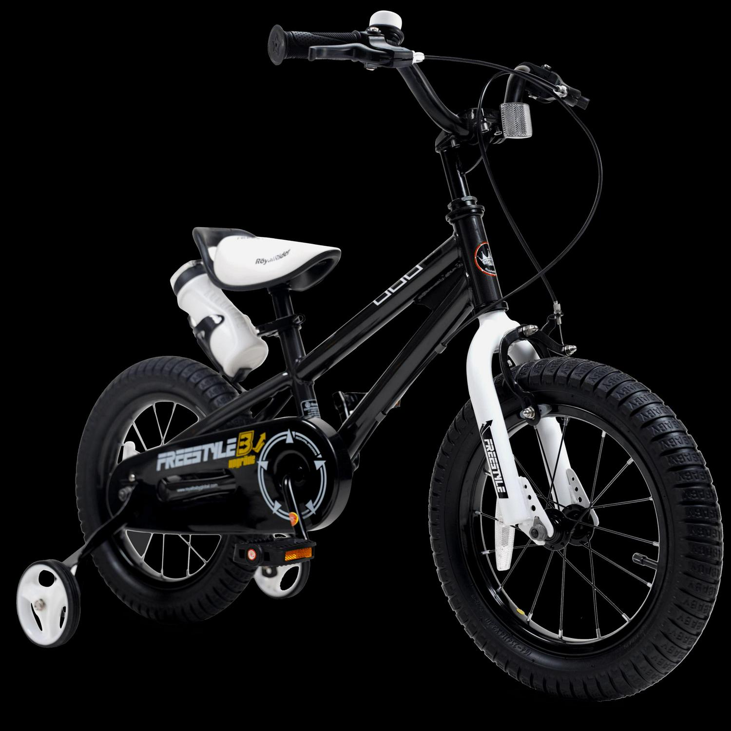 Royalbaby Boys Girls Kids Bike 14 In BMX Freestyle Black 2 Hand Brakes Bicycles with Training Wheels Child Bicycle