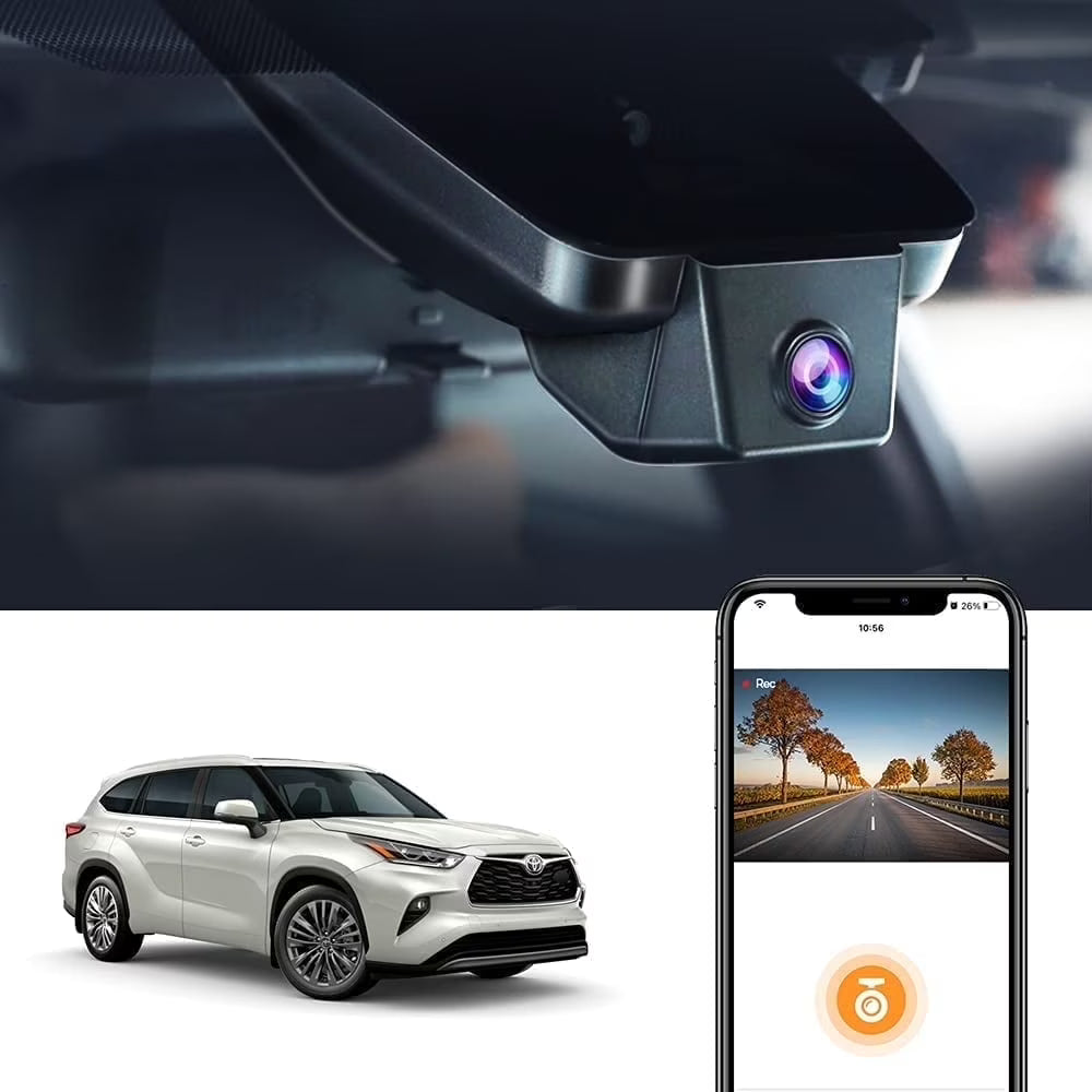 Fitcamx 4K Dash Cam Suitable for Toyota Highlander 2020-2025 LE Limited L XLE XSE Platinum UX70 (Gen4), OEM Look, Plug & Play, 64GB Card