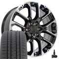 22x9 Wheels & Tires fit GM Trucks and SUVs - Chevrolet Silverado Style Chrome Insert Black Rims and Goodyear Tires, Hollander 5661 - SET