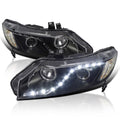 Spec-D Tuning LED Headlights Black Compatible with 2006-2011 Honda Civic 4 Door Sedan, Left + Right Pair Headlamps Assembly