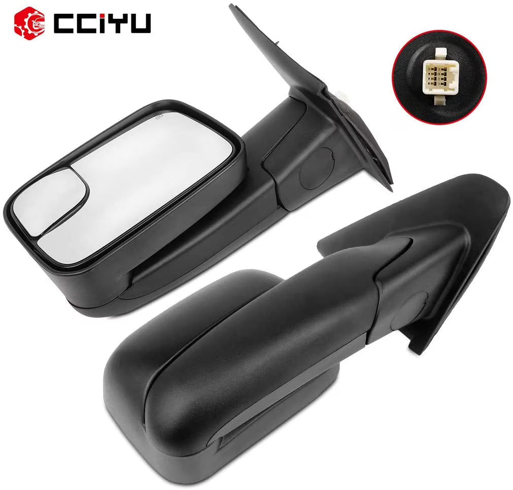 CCIYU Tow Mirrors LH Left RH Right Black Towing Mirrors Compatible with 2002-2008 for Dodge for Ram 1500 2003-2009 for Dodge for Ram 2500/3500 with Power Adjusted Heated No Turn Signal Light