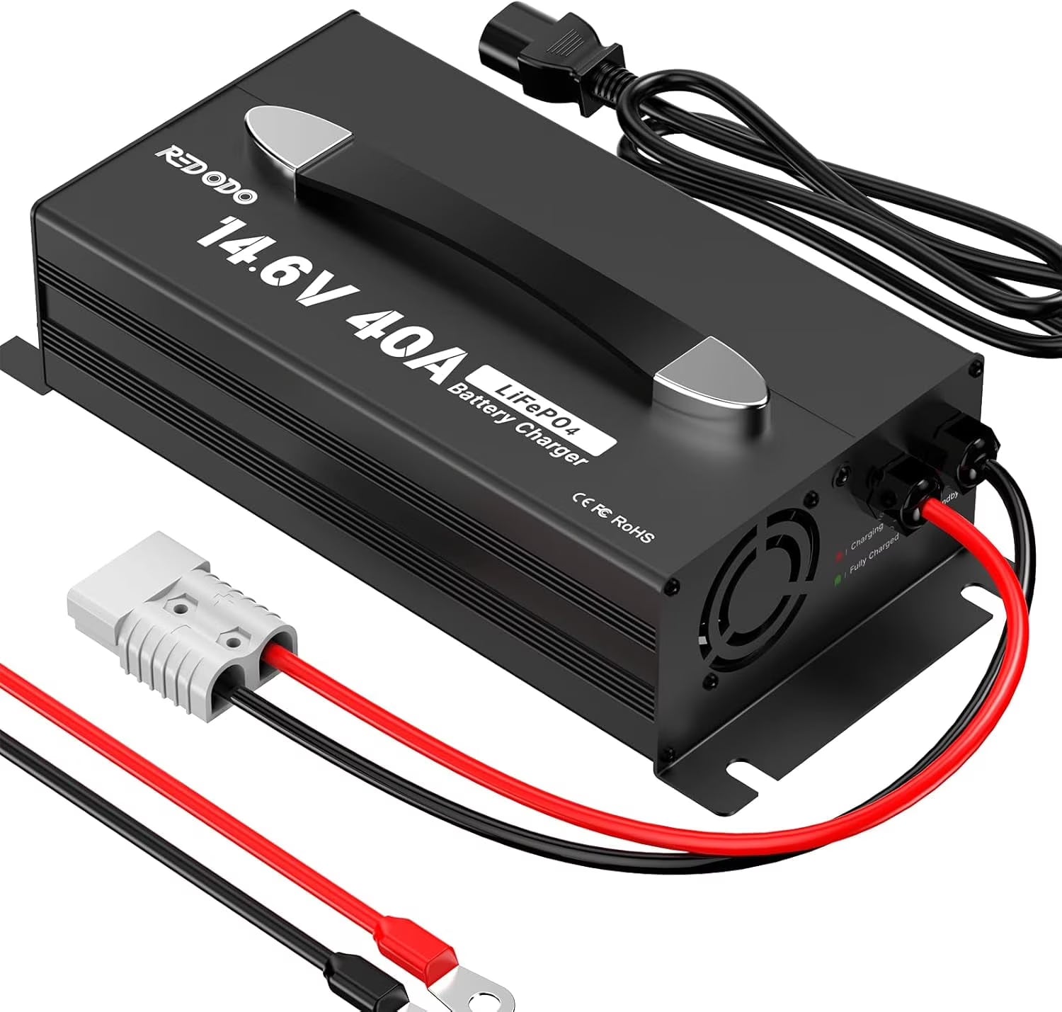 Redodo 14.6V 40A LiFePO4 Battery Charger,Dedicated Lithium Battery Charger,Activate Battery,Fully Protected,Upgrade Handle,Intelligent LED Display,Sturdy Aluminum Casing,for 12V Lithium Batteries