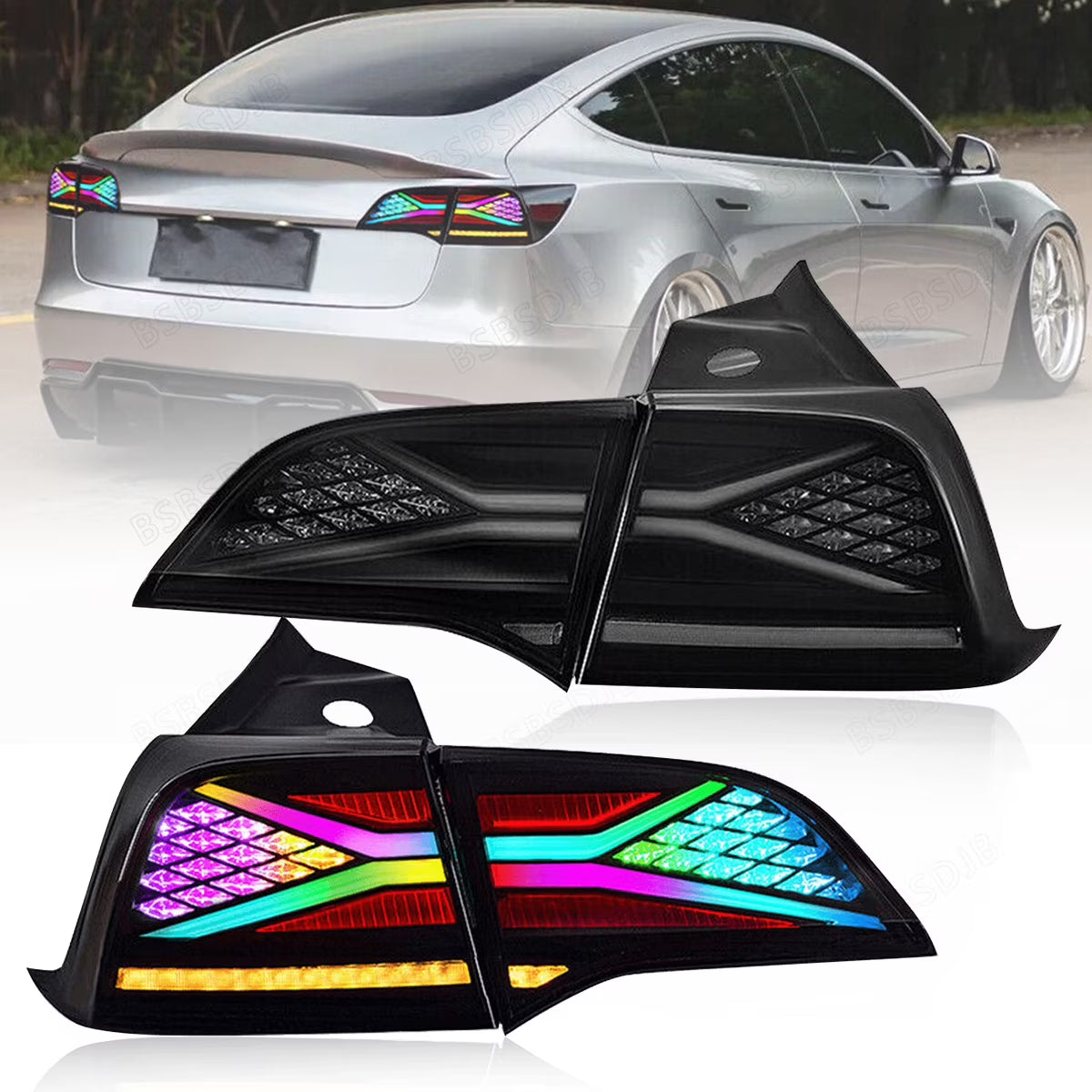 BSBSDJB RGB Color LED Tail Lights For Tesla Model 3 Model Y 2017-2021 Rear Lamp Assembly