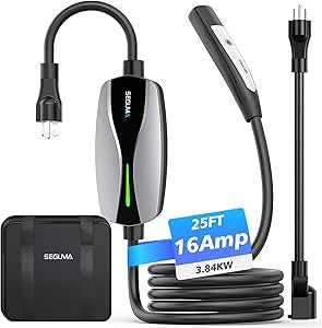 Portable Level 1/2 EV Charger for Tesla, 16Amp NACS Car Charger with 110V-240V, 25FT Extension Cable, NEMA 6-20 Plug, NEMA 5-15 Adapter, Home Mobile Wall Connector EV Charging Station for Tesla Cars