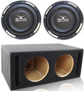 2 Absolute XS-1000 10  1500 Watts Single Slim Shallow Subwoofer + Doubled Ported Enclosure Box