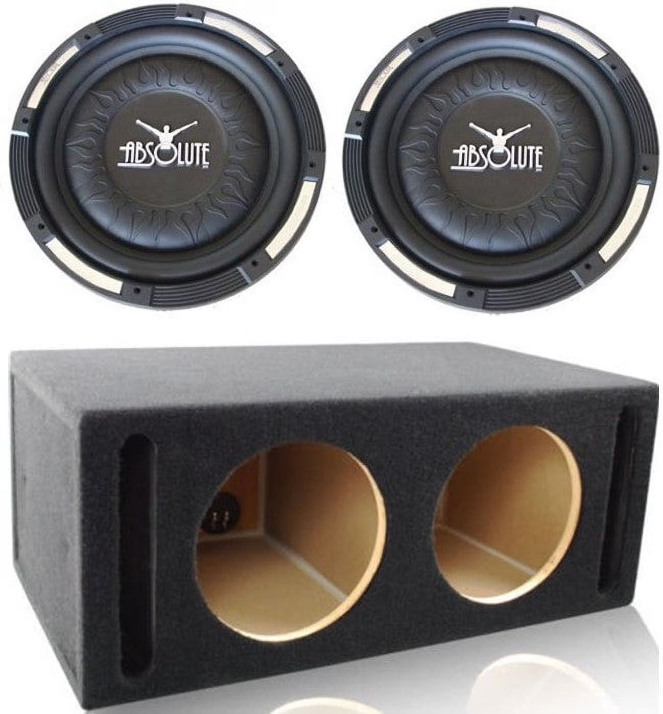 2 Absolute XS-1000 10  1500 Watts Single Slim Shallow Subwoofer + Doubled Ported Enclosure Box
