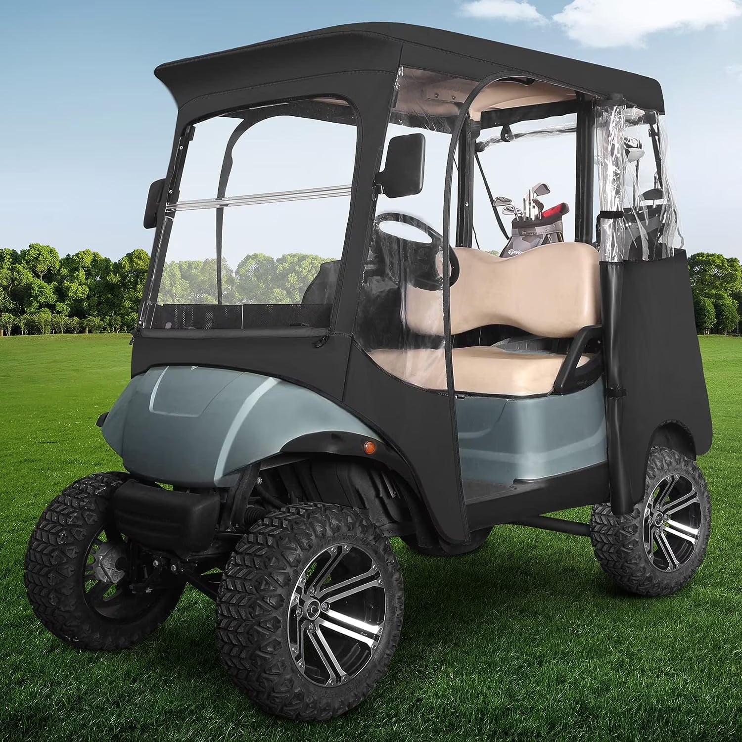 10L0L 2 Passenger Golf Cart Enclosure for Yamaha G14 G16 G22 G29 Drive 2, 600D Waterproof Driving Rain Cover, Black