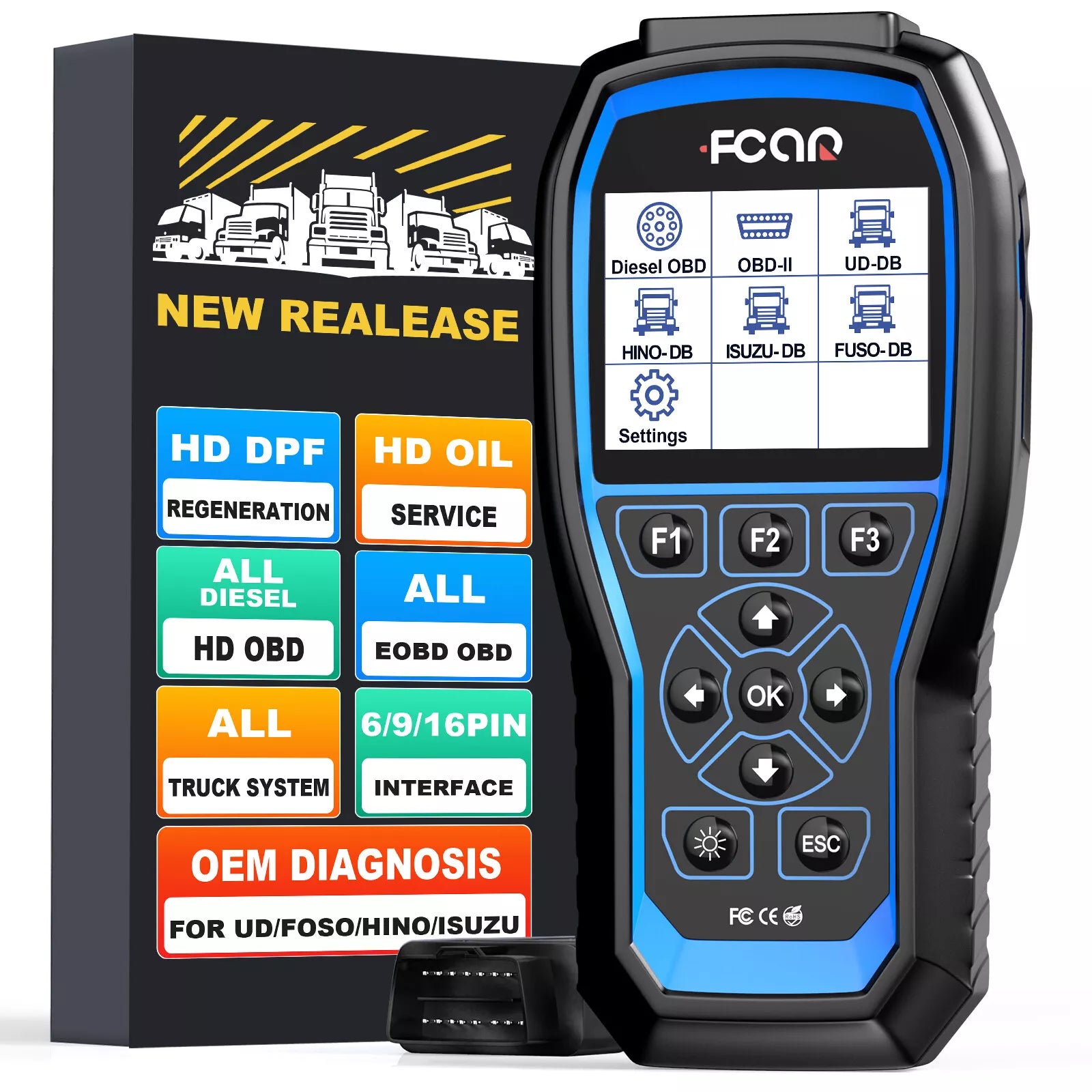 Fcar F506 Pro Heavy Duty Truck Scanner Full Systems HD OBD Scan with DPF Regeneration Oil Light Reset Automotive Diagnostic Scan Tool Diesel Truck Car 2 in 1 Code Reader OBD2 Scanner Vehicle Detector