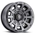 17x8.5 Icon Alloys Thrust Smoked Satin Black Wheel 6x5.5 (0mm) Fits select: 2007-2023 CHEVROLET SILVERADO, 1995-2023 TOYOTA TACOMA
