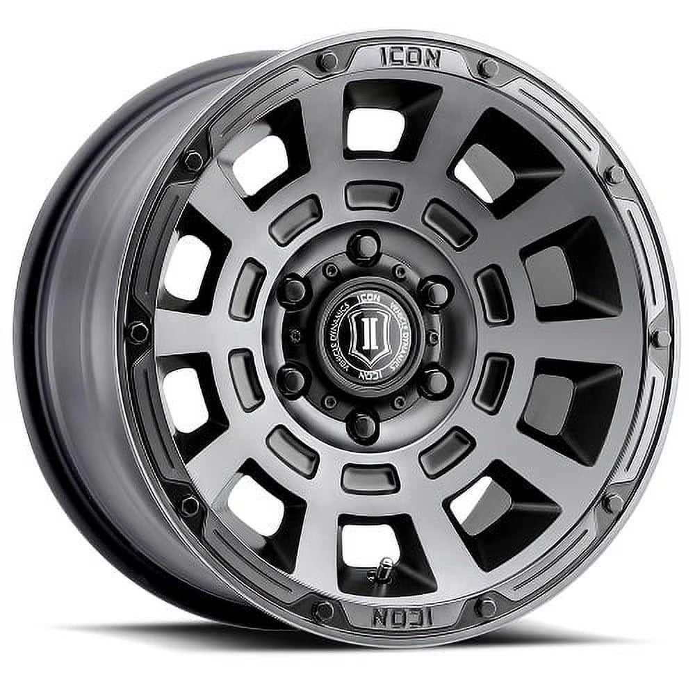 17x8.5 Icon Alloys Thrust Smoked Satin Black Wheel 6x5.5 (0mm) Fits select: 2007-2023 CHEVROLET SILVERADO, 1995-2023 TOYOTA TACOMA