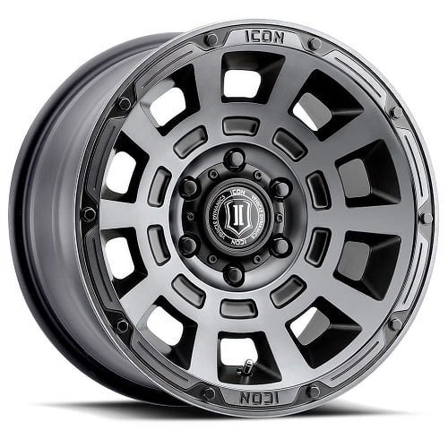 17x8.5 Icon Alloys Thrust Smoked Satin Black Wheel 6x5.5 (0mm) Fits select: 2007-2023 CHEVROLET SILVERADO, 1995-2023 TOYOTA TACOMA
