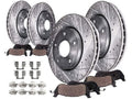 Front and Rear Ceramic Brake Pads and Cross Drilled and Slotted Rotor Kit - Compatible with 2007 - 2019 Toyota Tundra 2008 2009 2010 2011 2012 2013 2014 2015 2016 2017 2018