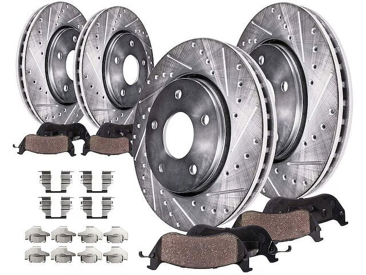 Front and Rear Ceramic Brake Pads and Cross Drilled and Slotted Rotor Kit - Compatible with 2007 - 2019 Toyota Tundra 2008 2009 2010 2011 2012 2013 2014 2015 2016 2017 2018