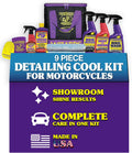 Wizards Motorcycle Cleaner Kits - 8 Piece Motorcycle Cool Kit - Saddlebag Sized Nylon Bag with Mist and Shine, Bug Release, Bike Wash, Shine Master, and Microfiber Cloth - 11 x 7 x 10.5 Inches
