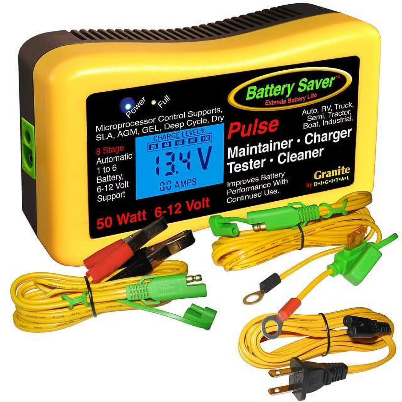 Battery Saver 2365L Battery Charger, Maintainer, Pulse Cleaner and Tester- 6V/12V 50W, 1 Pack