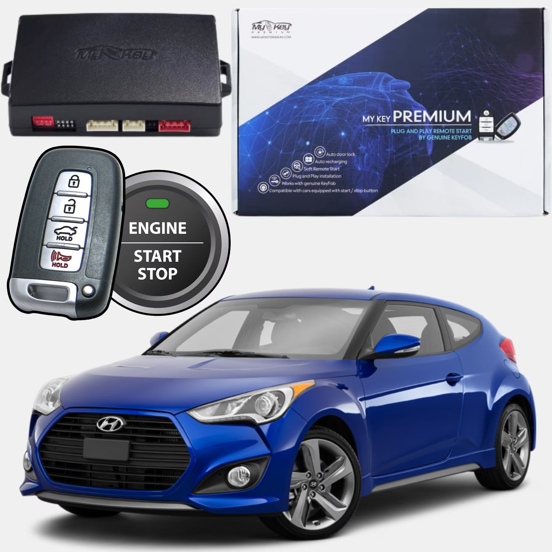 MyKey Premium, Plug and Play Remote Starter, Easy Installation, Climate Control for Hyundai Veloster