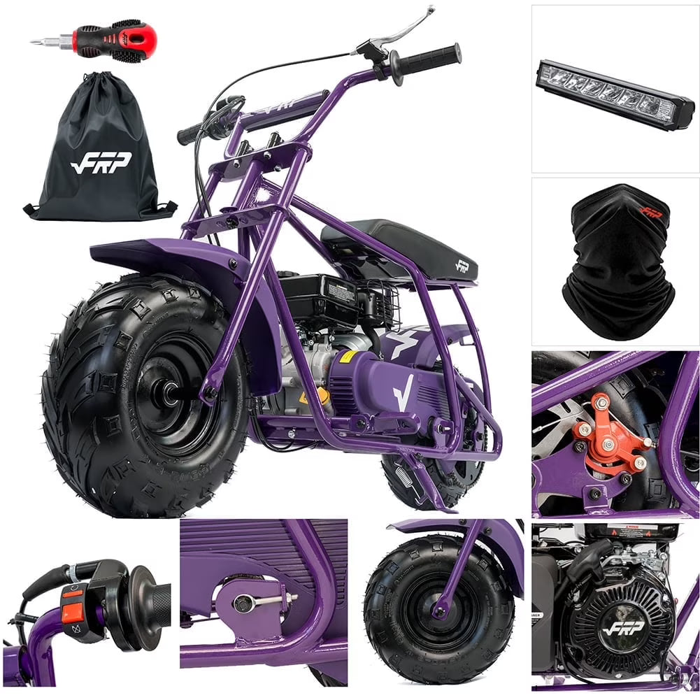FRP Enhanced Package GMB100 Gas Powered Mini Dirt Bike 99CC for Teens and Adults, 28MPH Off Road Motorcycle, Weight Support Up to 220 LBS - Purple