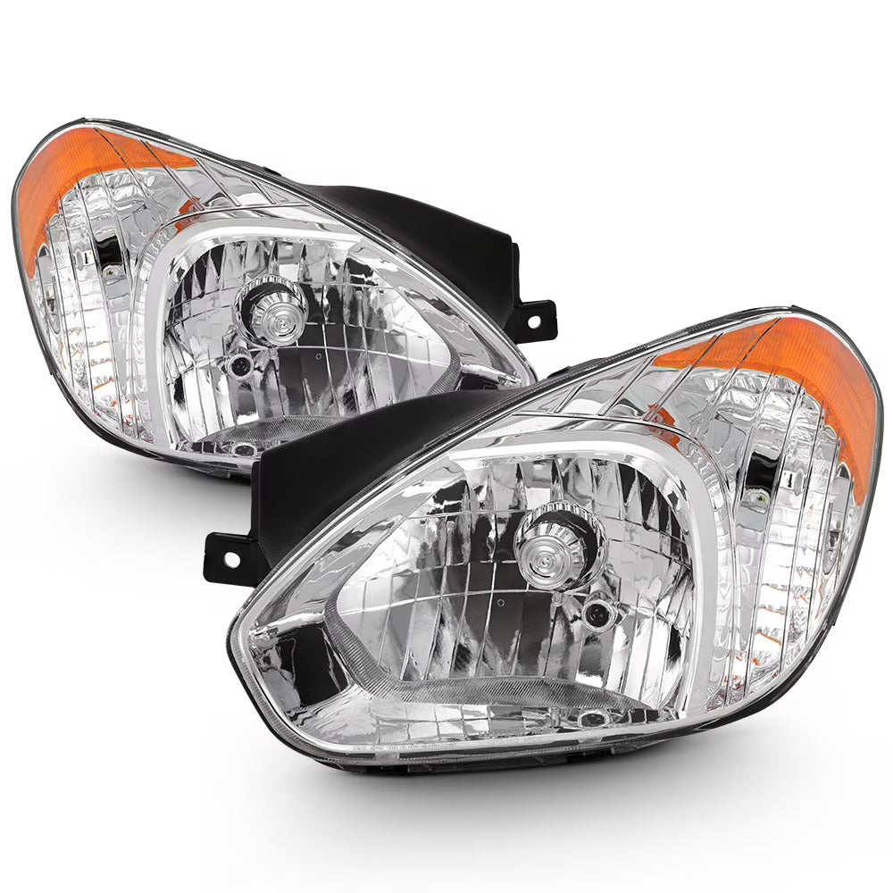 AKKON - For 2006-11 Accent Headlights Assembly Chrome Housing Clear Lens Full Set