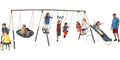 XDP Recreation Deerfield Metal Swing Set with Super Disc Swing. 6-ft Slide. Fun Glider & See-Saw