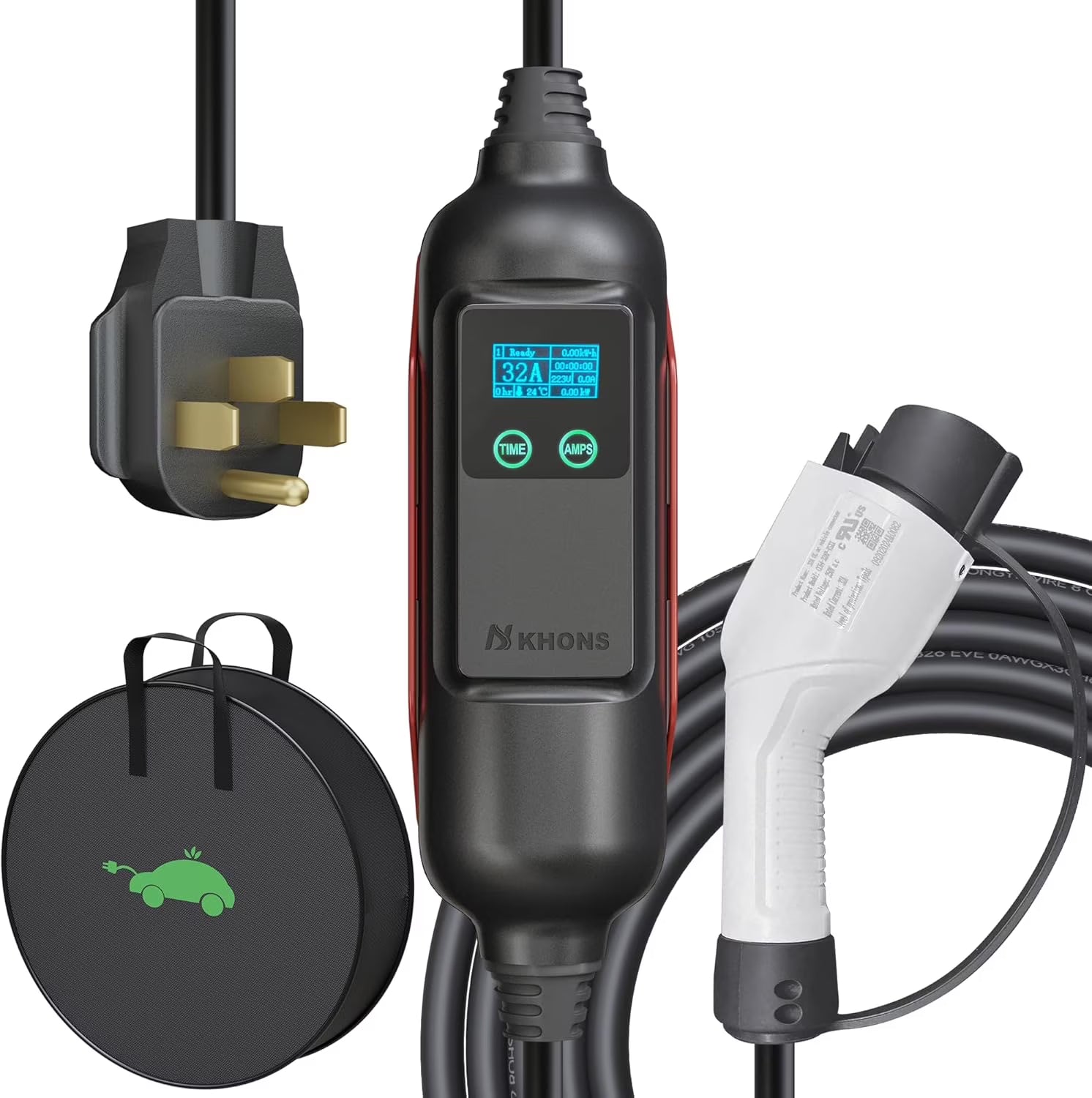 H KHONS Level 2 EV Charger for J1772 EV - 32Amp 240V Portable Mobile Electric Car Charging Station with NEMA 14-50 Plug, APP