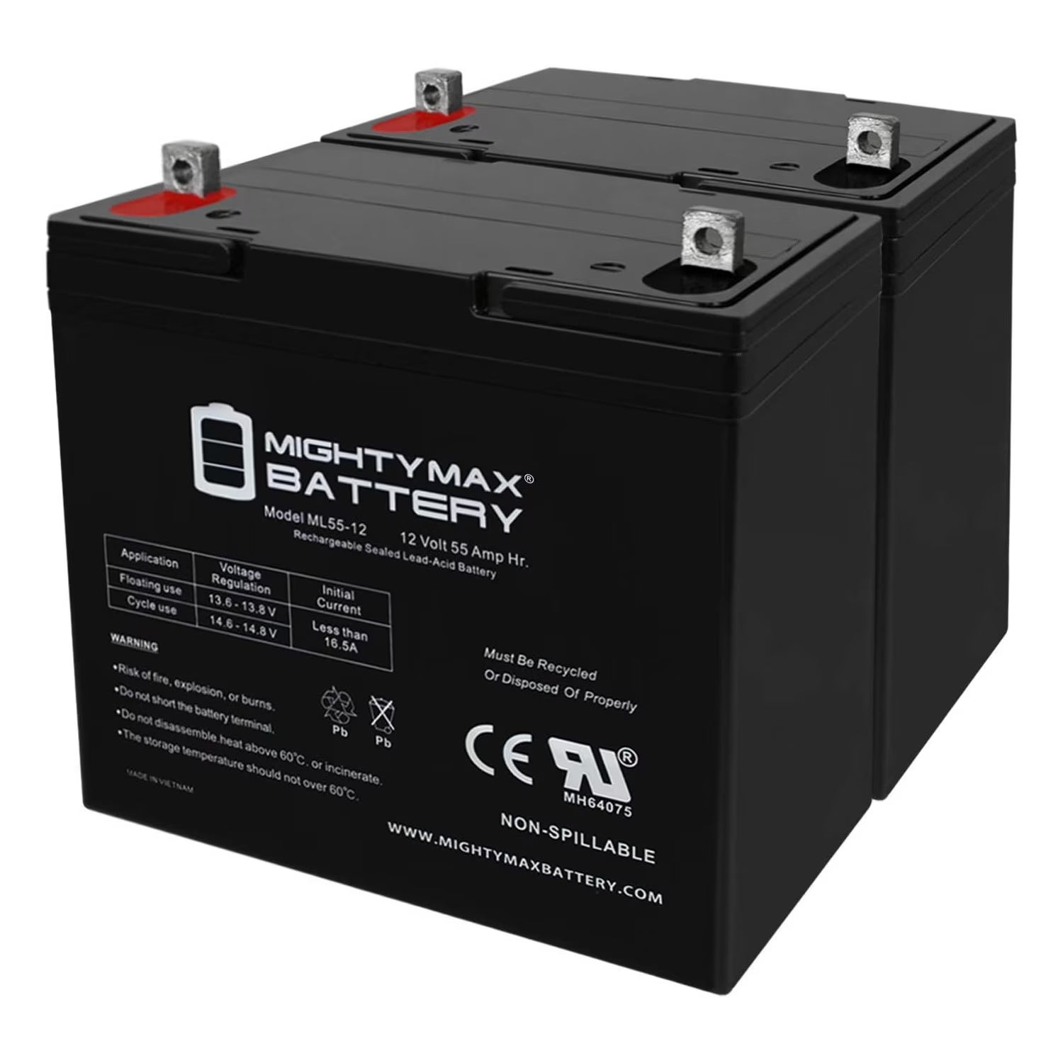 12V 55Ah Battery Replacement for Chauffer Mobility C Series - 2 Pack